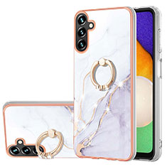 Handyhülle Silikon Hülle Gummi Schutzhülle Flexible Modisch Muster mit Fingerring Ständer Y05B für Samsung Galaxy A04s Weiß