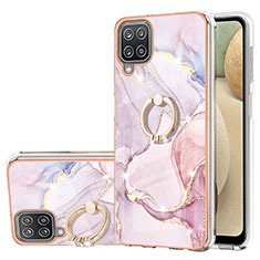 Handyhülle Silikon Hülle Gummi Schutzhülle Flexible Modisch Muster mit Fingerring Ständer Y05B für Samsung Galaxy A12 Rosa