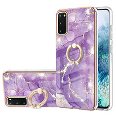 Handyhülle Silikon Hülle Gummi Schutzhülle Flexible Modisch Muster mit Fingerring Ständer Y05B für Samsung Galaxy S20 Violett