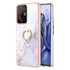 Handyhülle Silikon Hülle Gummi Schutzhülle Flexible Modisch Muster mit Fingerring Ständer Y05B für Xiaomi Mi 11T 5G Weiß