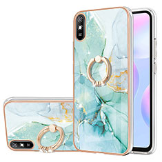 Handyhülle Silikon Hülle Gummi Schutzhülle Flexible Modisch Muster mit Fingerring Ständer Y05B für Xiaomi Redmi 9A Grün