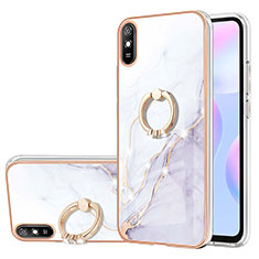 Handyhülle Silikon Hülle Gummi Schutzhülle Flexible Modisch Muster mit Fingerring Ständer Y05B für Xiaomi Redmi 9AT Weiß