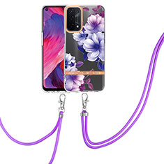 Handyhülle Silikon Hülle Gummi Schutzhülle Flexible Modisch Muster mit Fingerring Ständer Y06B für Oppo A93 5G Violett