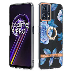 Handyhülle Silikon Hülle Gummi Schutzhülle Flexible Modisch Muster mit Fingerring Ständer Y06B für Realme 9 Pro 5G Blau