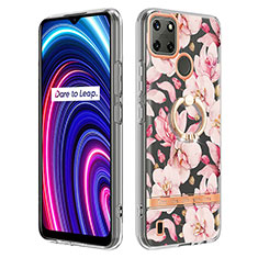 Handyhülle Silikon Hülle Gummi Schutzhülle Flexible Modisch Muster mit Fingerring Ständer Y06B für Realme C21Y Rosa