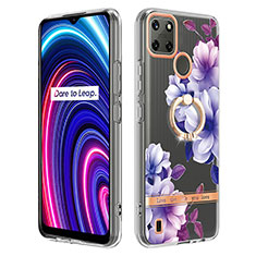 Handyhülle Silikon Hülle Gummi Schutzhülle Flexible Modisch Muster mit Fingerring Ständer Y06B für Realme C21Y Violett