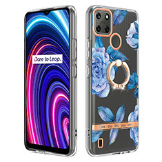 Handyhülle Silikon Hülle Gummi Schutzhülle Flexible Modisch Muster mit Fingerring Ständer Y06B für Realme C25Y India Blau