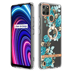 Handyhülle Silikon Hülle Gummi Schutzhülle Flexible Modisch Muster mit Fingerring Ständer Y06B für Realme C25Y India Cyan