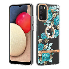 Handyhülle Silikon Hülle Gummi Schutzhülle Flexible Modisch Muster mit Fingerring Ständer Y06B für Samsung Galaxy A03s Cyan