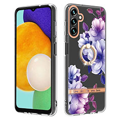 Handyhülle Silikon Hülle Gummi Schutzhülle Flexible Modisch Muster mit Fingerring Ständer Y06B für Samsung Galaxy A04s Violett