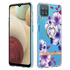 Handyhülle Silikon Hülle Gummi Schutzhülle Flexible Modisch Muster mit Fingerring Ständer Y06B für Samsung Galaxy A12 5G Violett