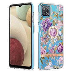 Handyhülle Silikon Hülle Gummi Schutzhülle Flexible Modisch Muster mit Fingerring Ständer Y06B für Samsung Galaxy A12 Nacho Helles Lila