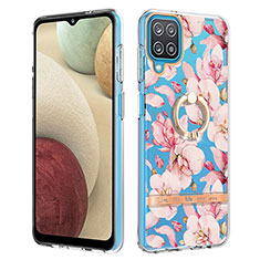 Handyhülle Silikon Hülle Gummi Schutzhülle Flexible Modisch Muster mit Fingerring Ständer Y06B für Samsung Galaxy A12 Nacho Rosa