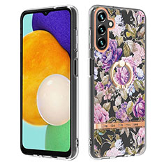 Handyhülle Silikon Hülle Gummi Schutzhülle Flexible Modisch Muster mit Fingerring Ständer Y06B für Samsung Galaxy A13 5G Helles Lila