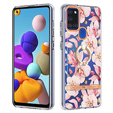 Handyhülle Silikon Hülle Gummi Schutzhülle Flexible Modisch Muster mit Fingerring Ständer Y06B für Samsung Galaxy A21s Rosa