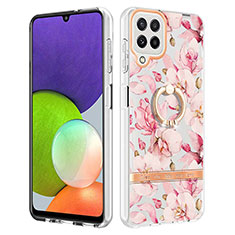 Handyhülle Silikon Hülle Gummi Schutzhülle Flexible Modisch Muster mit Fingerring Ständer Y06B für Samsung Galaxy A22 4G Rosa