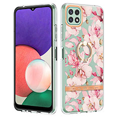 Handyhülle Silikon Hülle Gummi Schutzhülle Flexible Modisch Muster mit Fingerring Ständer Y06B für Samsung Galaxy A22 5G Rosa