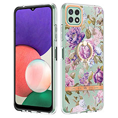 Handyhülle Silikon Hülle Gummi Schutzhülle Flexible Modisch Muster mit Fingerring Ständer Y06B für Samsung Galaxy A22s 5G Helles Lila