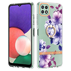 Handyhülle Silikon Hülle Gummi Schutzhülle Flexible Modisch Muster mit Fingerring Ständer Y06B für Samsung Galaxy A22s 5G Violett