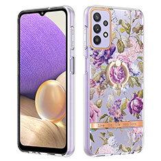 Handyhülle Silikon Hülle Gummi Schutzhülle Flexible Modisch Muster mit Fingerring Ständer Y06B für Samsung Galaxy A23 4G Helles Lila