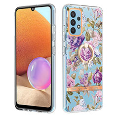 Handyhülle Silikon Hülle Gummi Schutzhülle Flexible Modisch Muster mit Fingerring Ständer Y06B für Samsung Galaxy A32 4G Helles Lila