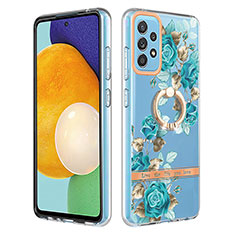 Handyhülle Silikon Hülle Gummi Schutzhülle Flexible Modisch Muster mit Fingerring Ständer Y06B für Samsung Galaxy A52 4G Cyan