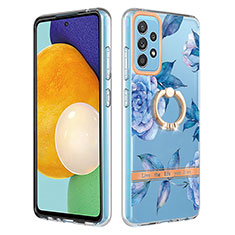 Handyhülle Silikon Hülle Gummi Schutzhülle Flexible Modisch Muster mit Fingerring Ständer Y06B für Samsung Galaxy A52s 5G Blau