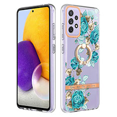 Handyhülle Silikon Hülle Gummi Schutzhülle Flexible Modisch Muster mit Fingerring Ständer Y06B für Samsung Galaxy A72 4G Cyan