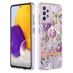 Handyhülle Silikon Hülle Gummi Schutzhülle Flexible Modisch Muster mit Fingerring Ständer Y06B für Samsung Galaxy A72 5G Helles Lila