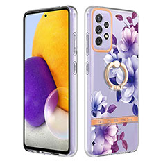 Handyhülle Silikon Hülle Gummi Schutzhülle Flexible Modisch Muster mit Fingerring Ständer Y06B für Samsung Galaxy A72 5G Violett