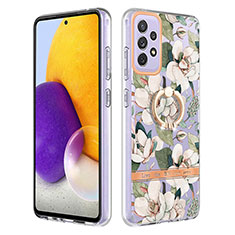 Handyhülle Silikon Hülle Gummi Schutzhülle Flexible Modisch Muster mit Fingerring Ständer Y06B für Samsung Galaxy A72 5G Weiß