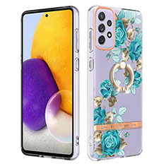 Handyhülle Silikon Hülle Gummi Schutzhülle Flexible Modisch Muster mit Fingerring Ständer Y06B für Samsung Galaxy A73 5G Cyan