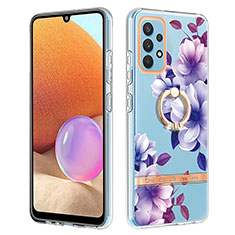 Handyhülle Silikon Hülle Gummi Schutzhülle Flexible Modisch Muster mit Fingerring Ständer Y06B für Samsung Galaxy M32 5G Violett