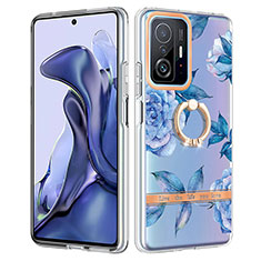 Handyhülle Silikon Hülle Gummi Schutzhülle Flexible Modisch Muster mit Fingerring Ständer Y06B für Xiaomi Mi 11T Pro 5G Blau