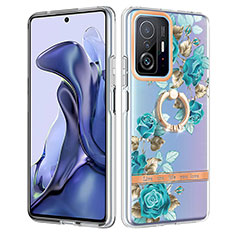 Handyhülle Silikon Hülle Gummi Schutzhülle Flexible Modisch Muster mit Fingerring Ständer Y06B für Xiaomi Mi 11T Pro 5G Cyan