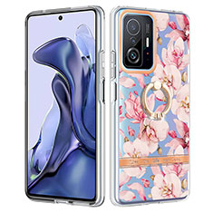 Handyhülle Silikon Hülle Gummi Schutzhülle Flexible Modisch Muster mit Fingerring Ständer Y06B für Xiaomi Mi 11T Pro 5G Rosa