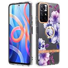 Handyhülle Silikon Hülle Gummi Schutzhülle Flexible Modisch Muster mit Fingerring Ständer Y06B für Xiaomi Poco M4 Pro 5G Violett