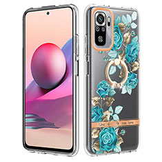 Handyhülle Silikon Hülle Gummi Schutzhülle Flexible Modisch Muster mit Fingerring Ständer Y06B für Xiaomi Poco M5S Cyan