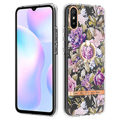 Handyhülle Silikon Hülle Gummi Schutzhülle Flexible Modisch Muster mit Fingerring Ständer Y06B für Xiaomi Redmi 9A Helles Lila