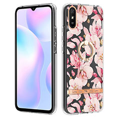 Handyhülle Silikon Hülle Gummi Schutzhülle Flexible Modisch Muster mit Fingerring Ständer Y06B für Xiaomi Redmi 9A Rosa