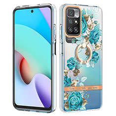 Handyhülle Silikon Hülle Gummi Schutzhülle Flexible Modisch Muster mit Fingerring Ständer Y06B für Xiaomi Redmi Note 11 4G (2021) Cyan