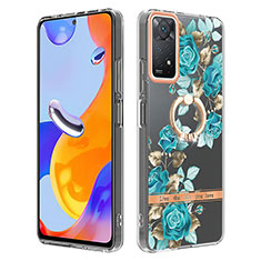 Handyhülle Silikon Hülle Gummi Schutzhülle Flexible Modisch Muster mit Fingerring Ständer Y06B für Xiaomi Redmi Note 11 Pro 4G Cyan