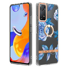 Handyhülle Silikon Hülle Gummi Schutzhülle Flexible Modisch Muster mit Fingerring Ständer Y06B für Xiaomi Redmi Note 11 Pro 5G Blau