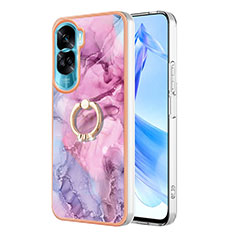 Handyhülle Silikon Hülle Gummi Schutzhülle Flexible Modisch Muster mit Fingerring Ständer YB1 für Huawei Honor 90 Lite 5G Helles Lila