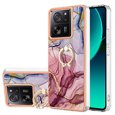 Handyhülle Silikon Hülle Gummi Schutzhülle Flexible Modisch Muster mit Fingerring Ständer YB1 für Xiaomi Redmi K60 Ultra 5G Helles Lila