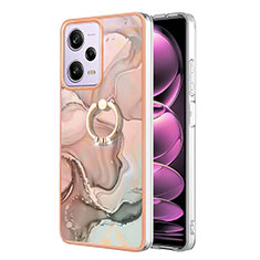 Handyhülle Silikon Hülle Gummi Schutzhülle Flexible Modisch Muster mit Fingerring Ständer YB1 für Xiaomi Redmi Note 12 Pro 5G Rosa