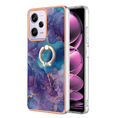 Handyhülle Silikon Hülle Gummi Schutzhülle Flexible Modisch Muster mit Fingerring Ständer YB1 für Xiaomi Redmi Note 12 Pro 5G Violett