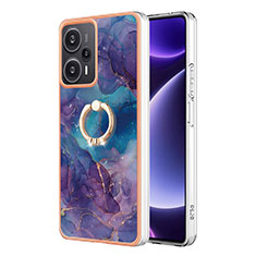 Handyhülle Silikon Hülle Gummi Schutzhülle Flexible Modisch Muster mit Fingerring Ständer YB1 für Xiaomi Redmi Note 12 Turbo 5G Violett