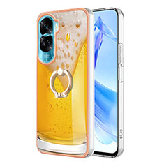 Handyhülle Silikon Hülle Gummi Schutzhülle Flexible Modisch Muster mit Fingerring Ständer YB2 für Huawei Honor 90 Lite 5G Gelb