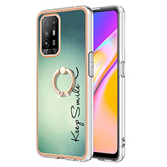 Handyhülle Silikon Hülle Gummi Schutzhülle Flexible Modisch Muster mit Fingerring Ständer YB2 für Oppo A95 5G Grün